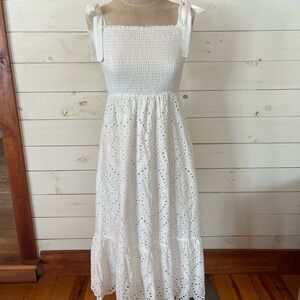Everly White Smocked Tiered Sundress Midi